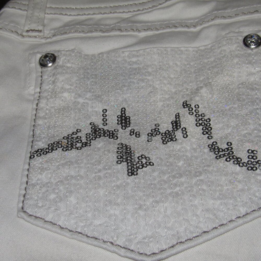 MISS ME Skinny White Sequin Pocket Jeans Size 28 (Inseam: 33”) - Picture 8 of 9
